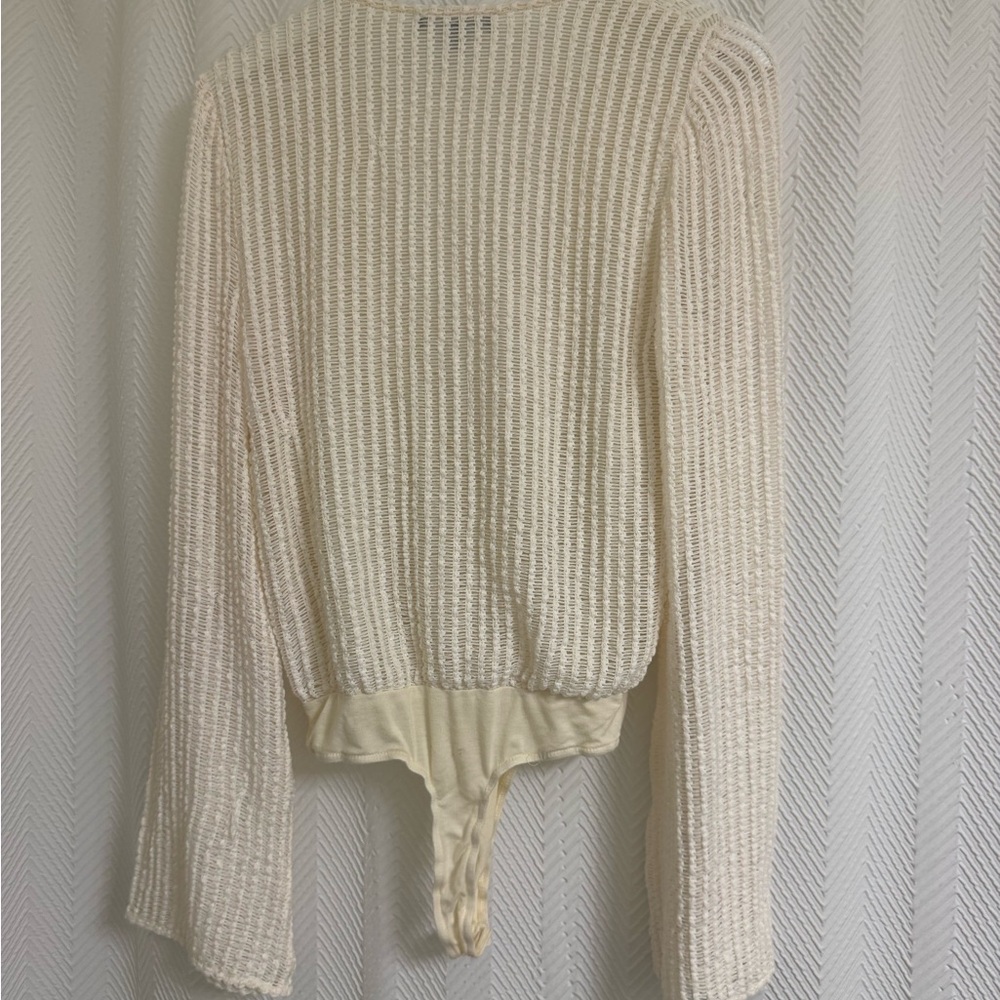 Lulu's Ivory Ribbed V-Neck Bodysuit - Picture 7 of 9